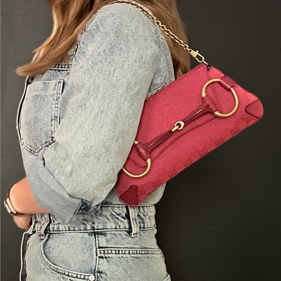 Vintage Gucci Tom Ford Era Horsebit Shoulder Bag & Clutch in Rare Pink - Picture 9 of 11